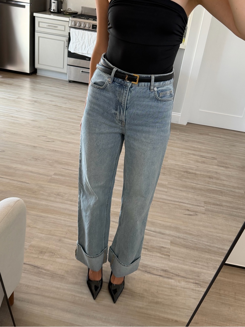 H&M Light Blue Straight-Leg Jeans with Rolled Hem